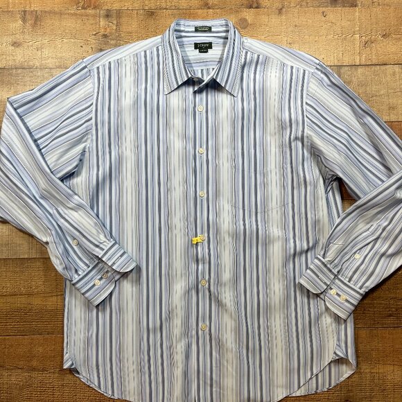 J Crew Mens Long Sleeve Blue and White Button Down Shirt Large - Picture 1 of 4